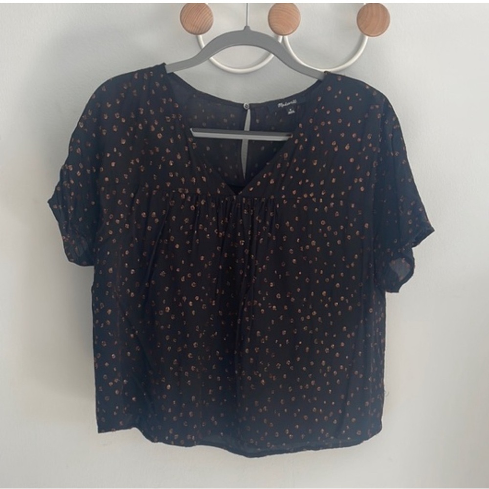 Madewell Short Sleeve Sparkly Polka Dot Blouse XXS